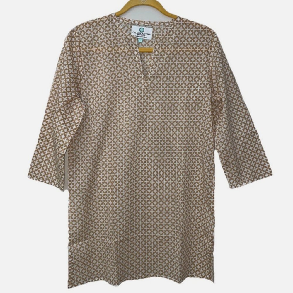 Charleston Shoe Co Cover Up Dress Medium Tan Medallion NWOT - 100% Cotton